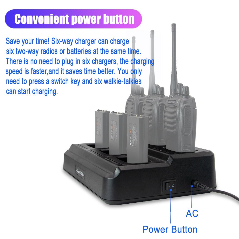 6-Bank Walkie Talkie Gang Charger for Baofeng 888s Two-way Radios - Radiokie.com